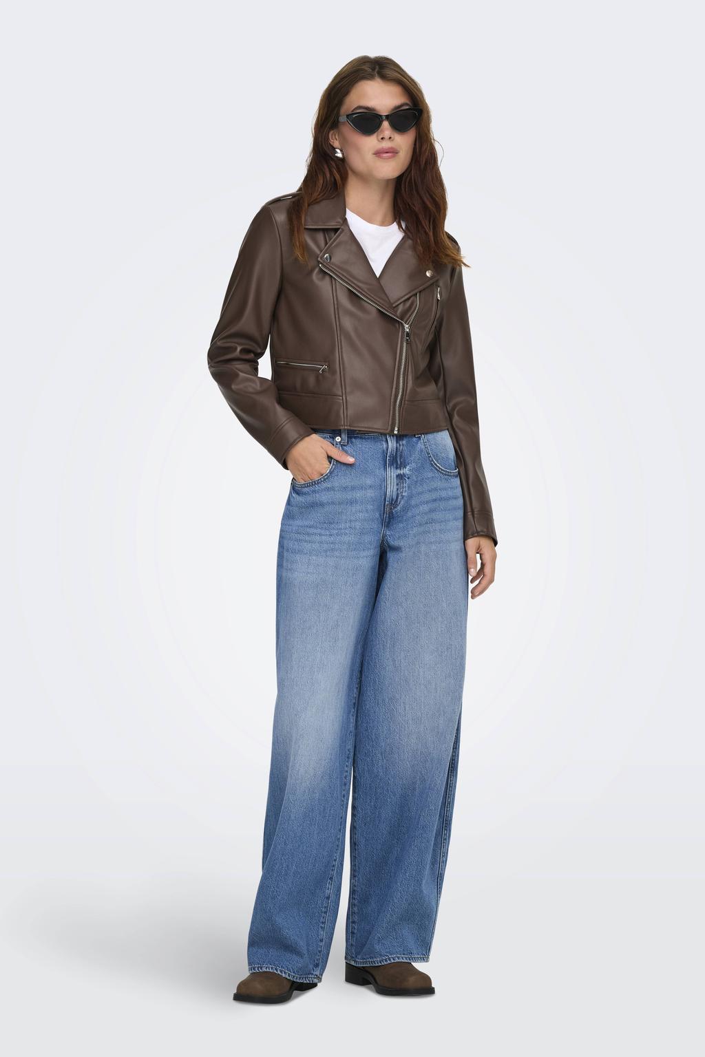 ONLY imitatieleren jas donkerbruin