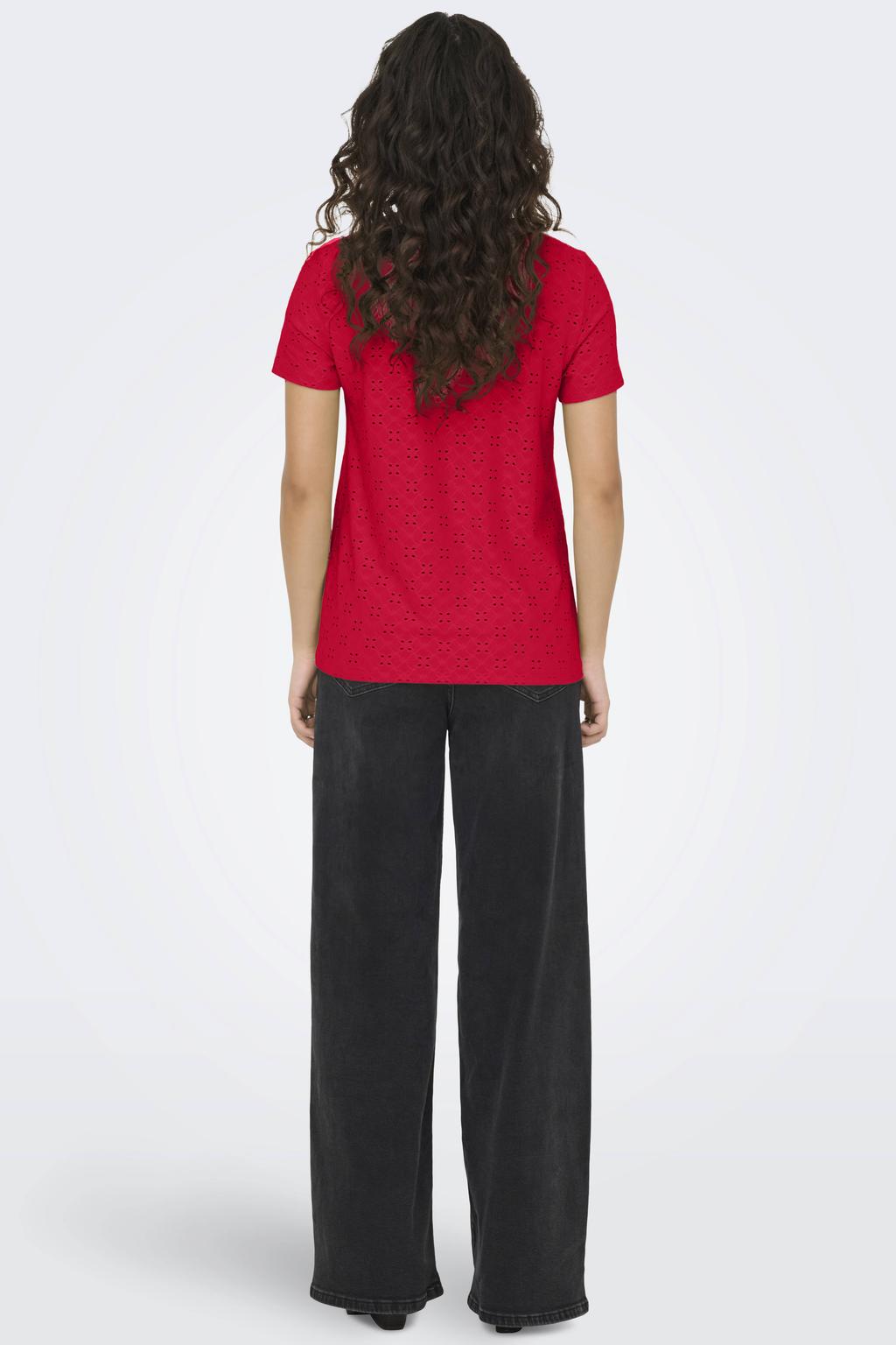 Rode dames JDY top broderie van polyester met effen, korte mouwen en ronde hals