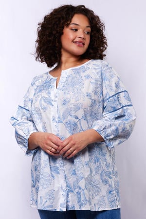 gebloemde blouse blauw