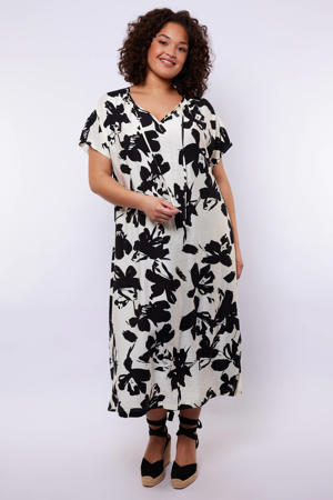gebloemde midi jurk wit