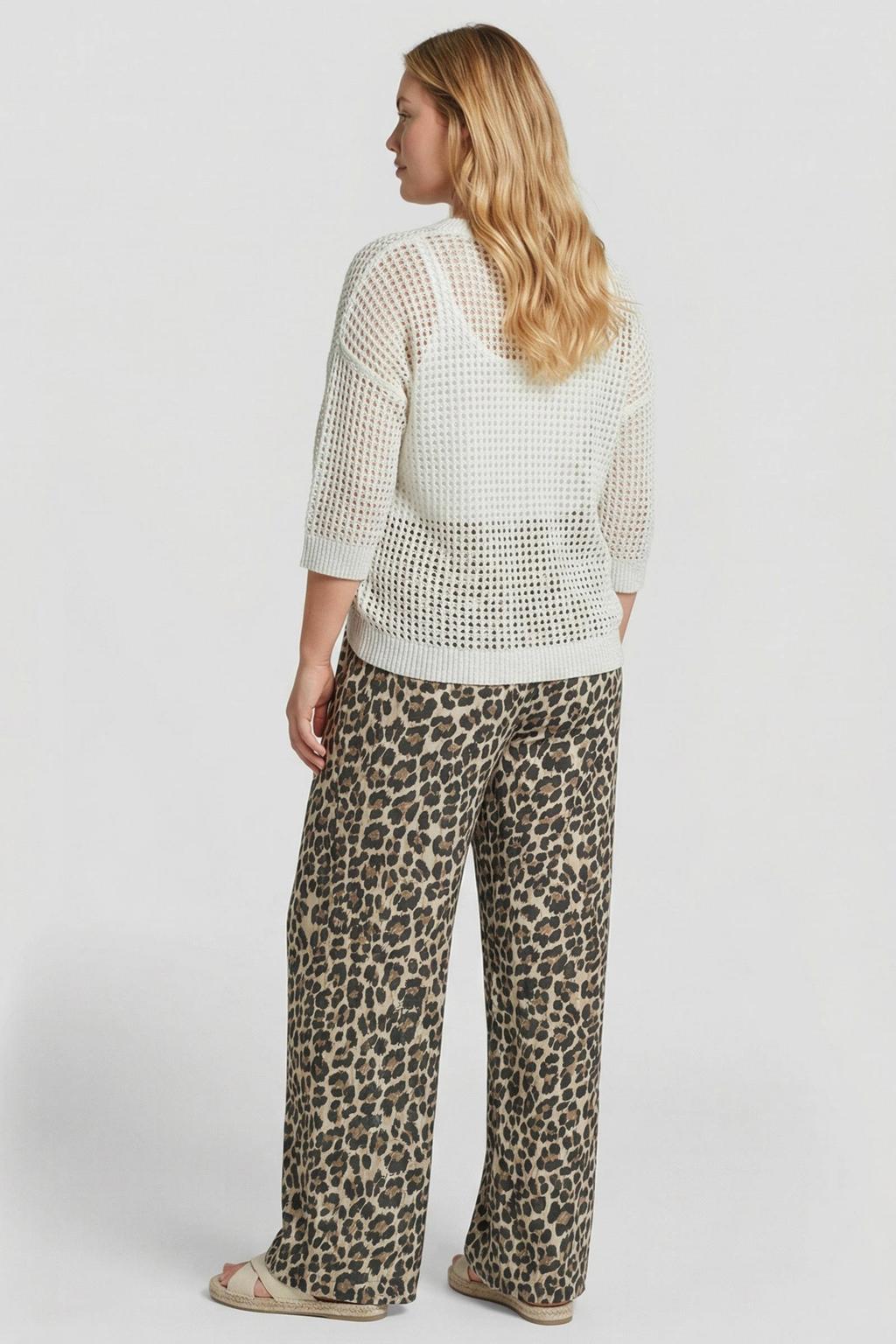 Bruin en zwarte dames Exxcellent high waist broek Plus Size van viscose met elastische tailleband en dierenprint