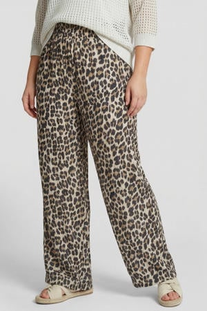 high waist broek met panterprint Plus Size - bruin