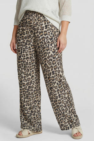 high waist broek met panterprint Plus Size - bruin