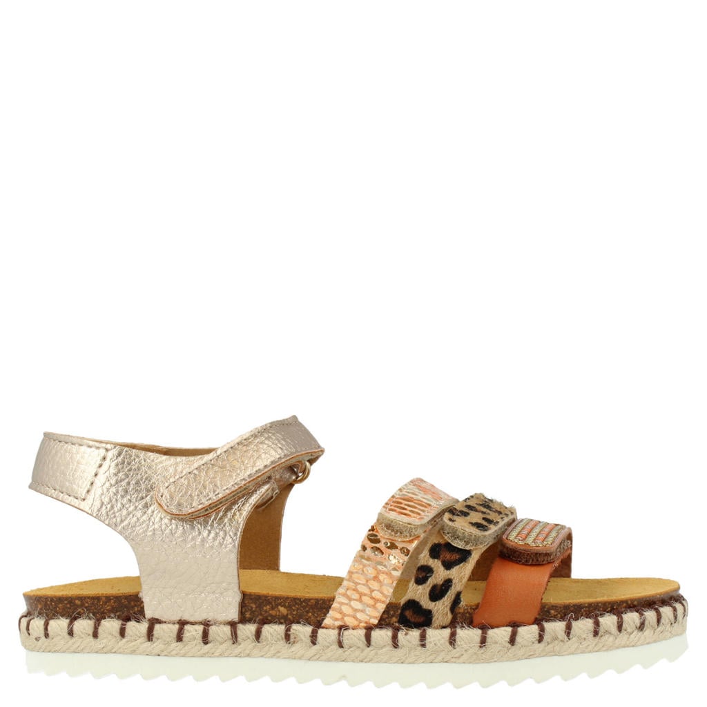 Gouden meisjes Develab sandalen van 70% fabrics/30% leer met klittenband en panterprint