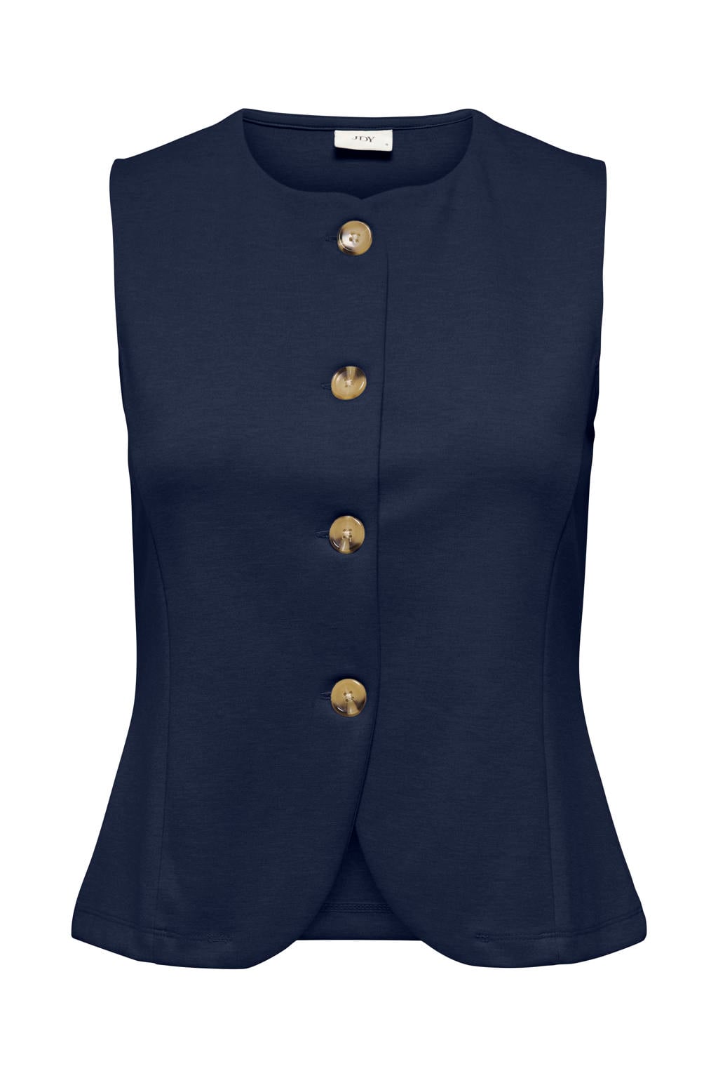 Donkerblauwe dames JDY gilet van polyester met effen, ronde hals en knoopsluiting