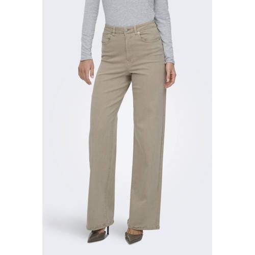 ONLY high waist wide leg jeans beige afbeelding