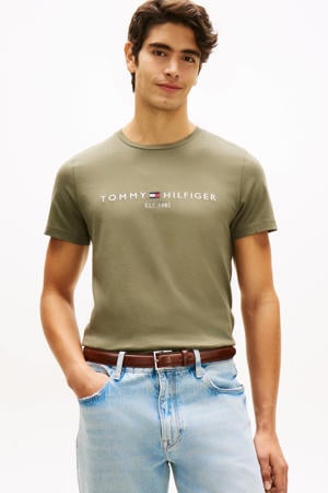 slim T-shirt donkergroen
