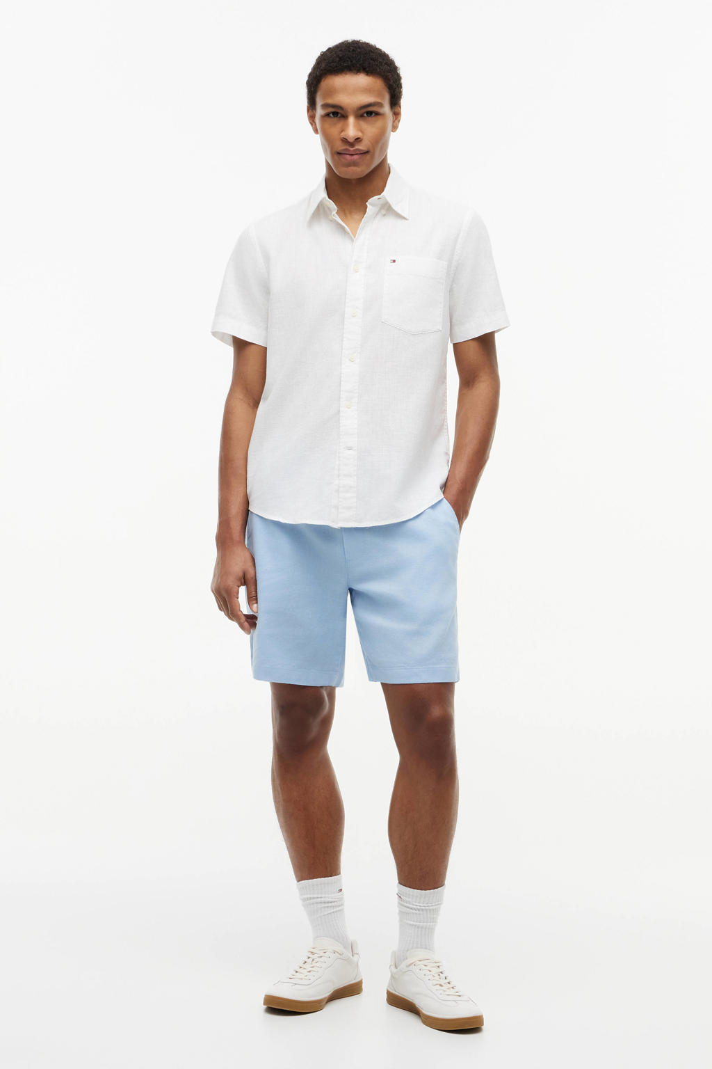 Tommy Hilfiger regular casual short met linnen blauw