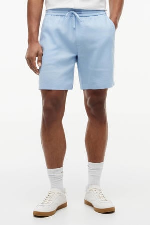 regular casual short met linnen blauw