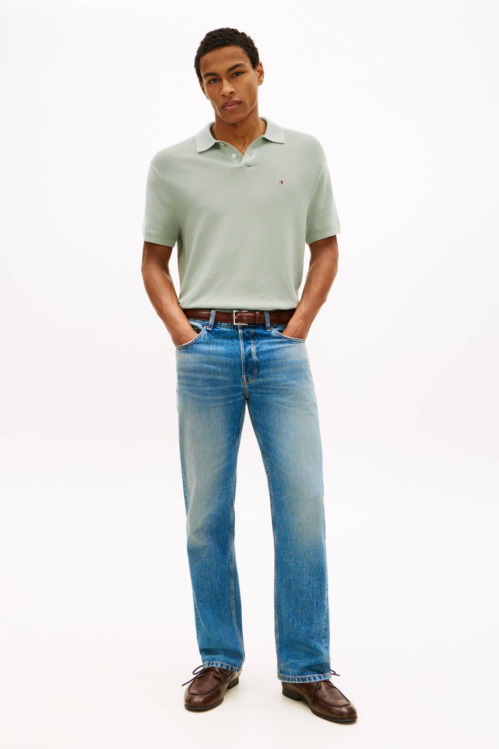Groene heren Tommy Hilfiger relaxed polo gebreid van katoen met effen en korte mouwen