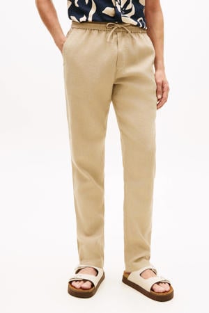 HARLEM tapered casual broek met linnen beige
