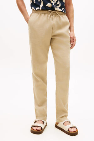 HARLEM tapered casual broek met linnen beige