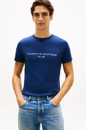 slim T-shirt marineblauw