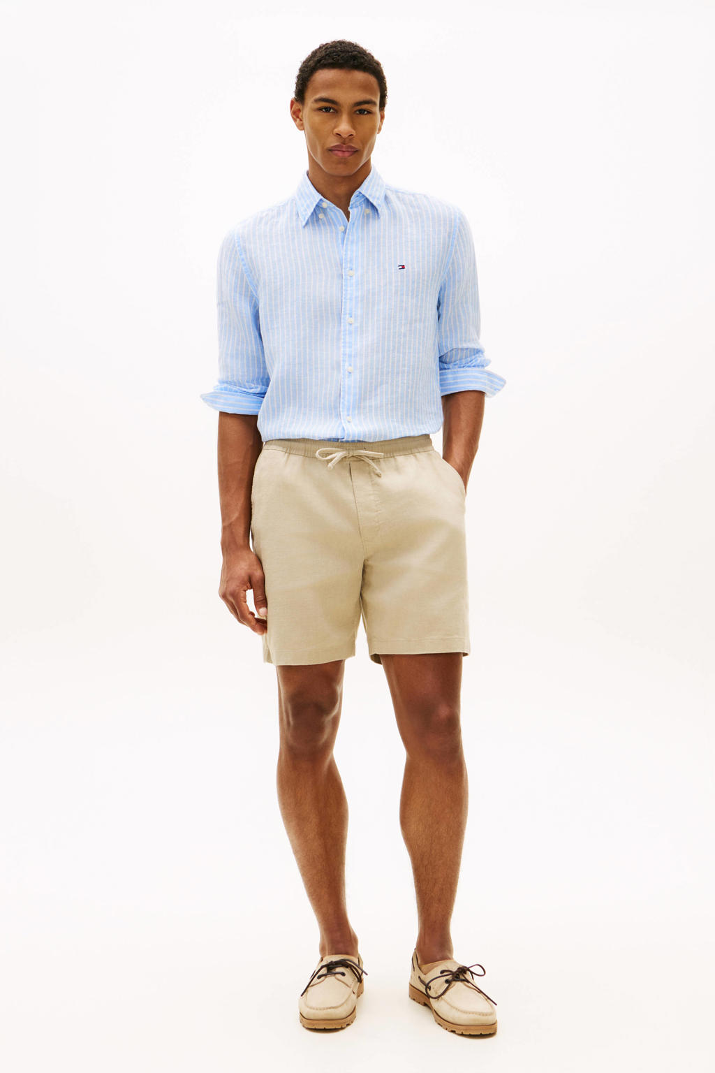 Tommy Hilfiger regular casual short met linnen beige