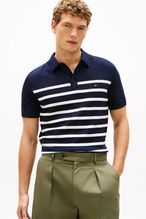 regular gestreepte polo donkerblauw gebreid