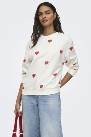 sweater met hartjes ecru