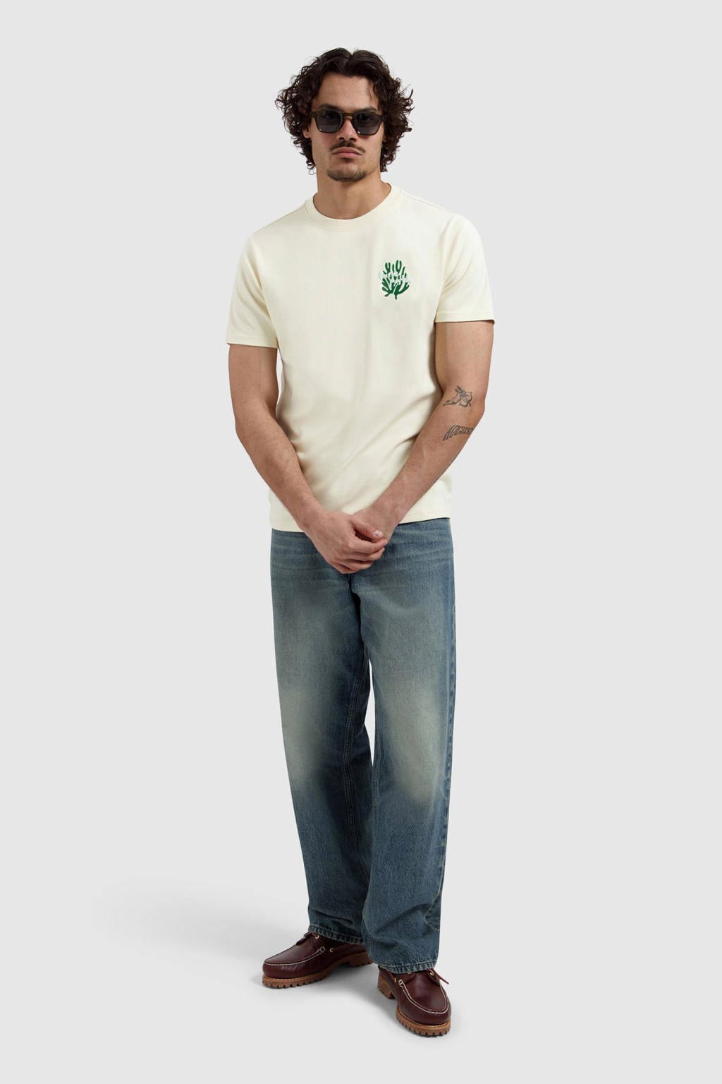 Ecru heren Pure Path regular T-shirt van katoen met backprint, korte mouwen en ronde hals