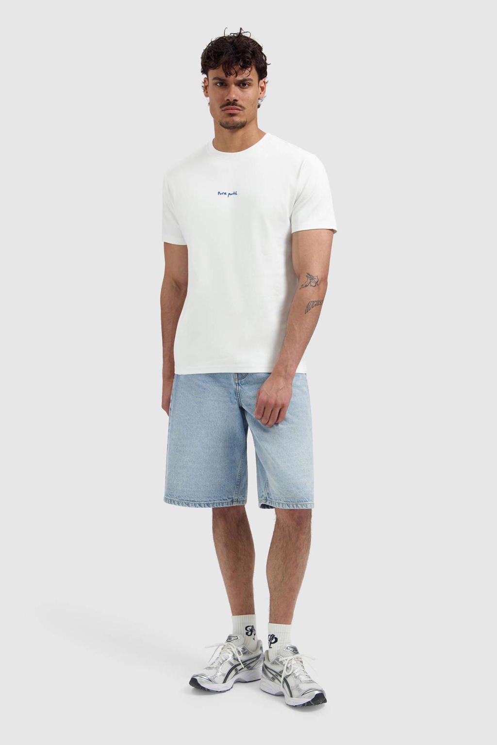Ecru heren Pure Path regular T-shirt van katoen met backprint, korte mouwen en ronde hals