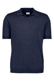 thumbnail: Donkerblauwe heren No Excess regular polo van katoen met effen en korte mouwen