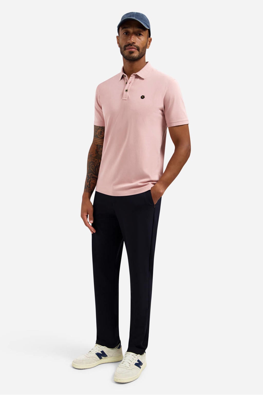 Roze heren No Excess regular polo van katoen met effen, korte mouwen en knoopsluiting