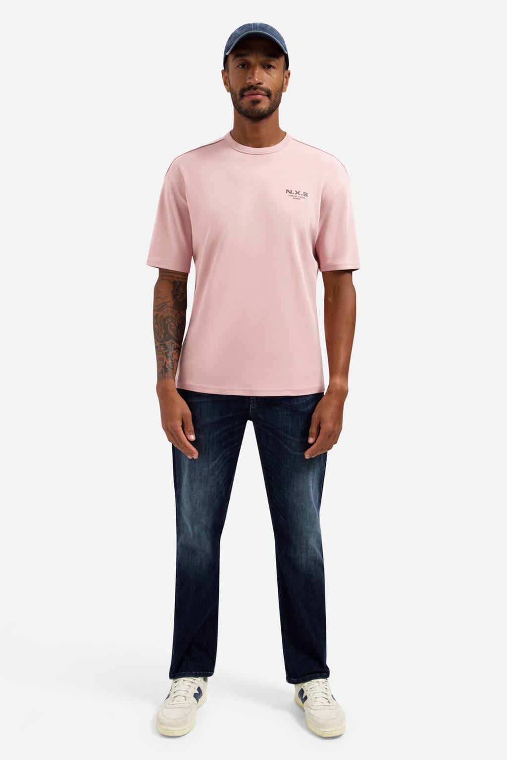 Roze heren No Excess relaxed T-shirt van katoen met backprint, korte mouwen en ronde hals