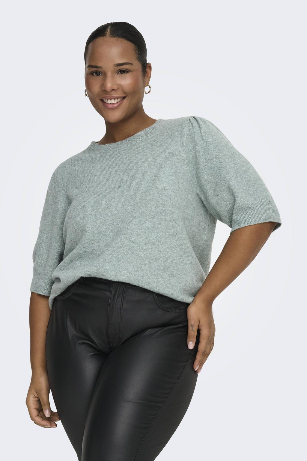 Mintgroene dames ONLY CARMAKOMA trui gebreid van polyester met lange mouwen en ronde hals