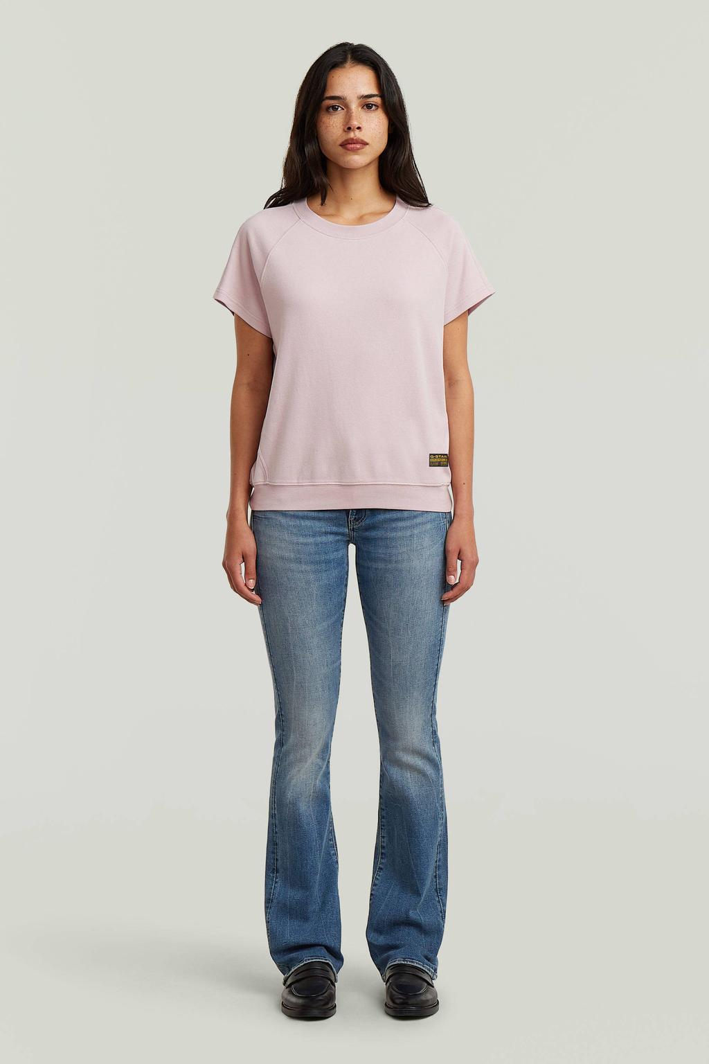 Roze dames G-STAR top met effen, korte mouwen, ronde hals en elastische boord
