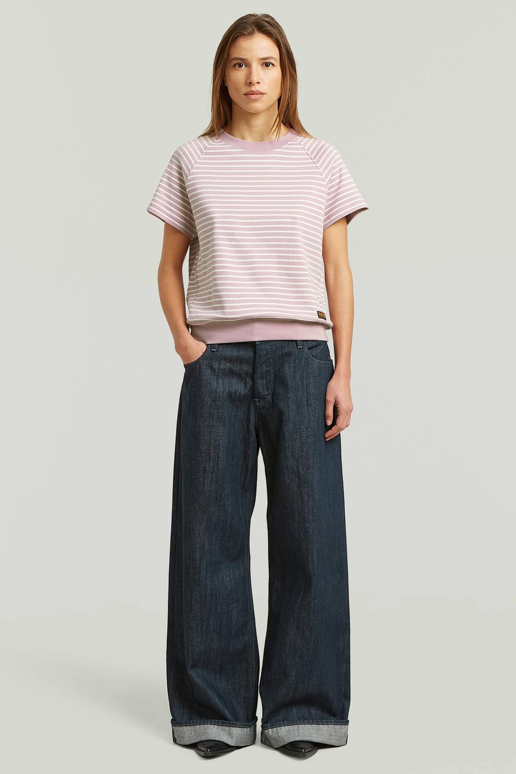 Roze dames G-STAR top met effen, korte mouwen, ronde hals en elastische boord