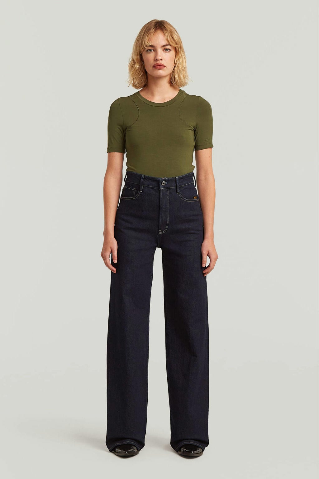 Dark blue denim dames G-STAR high waist loose fit jeans van denim met effen