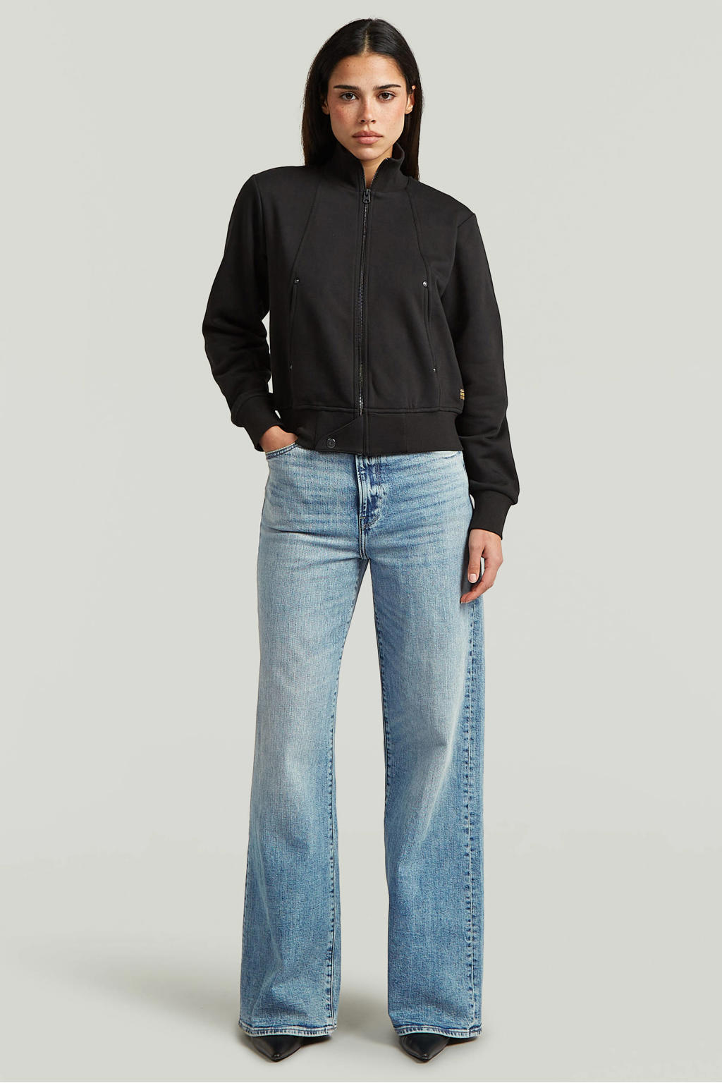 Medium blue denim dames G-STAR high waist loose fit jeans van denim met effen