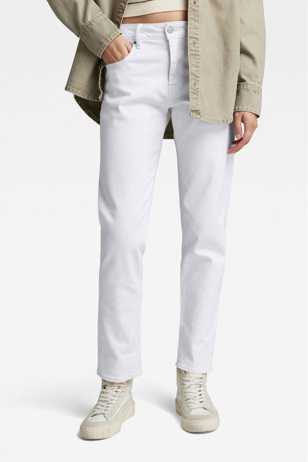 Witte dames G-STAR low waist boyfriend jeans van katoen met rits- en drukknoopsluiting en effen