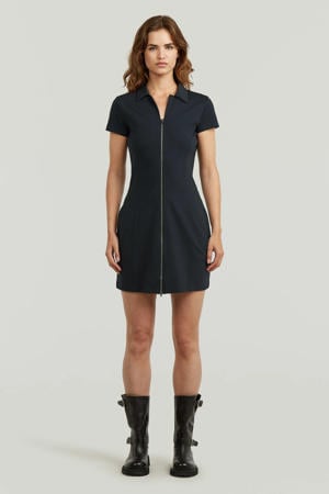 mini jurk met rechte mouwen donkerblauw