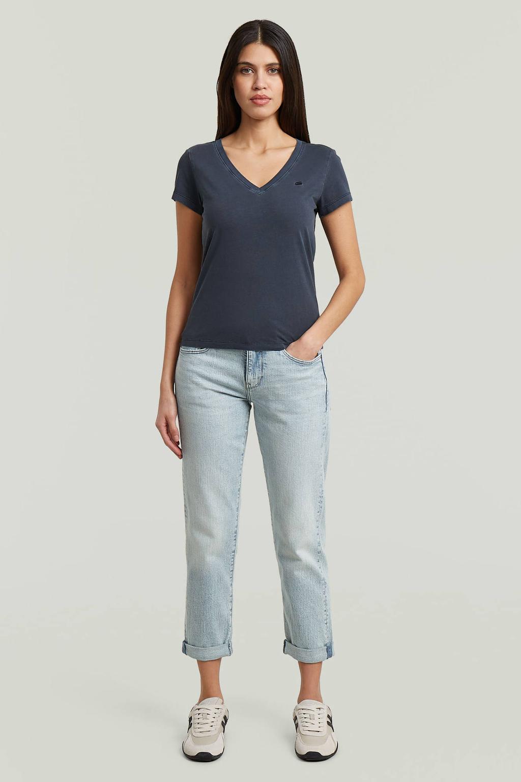 Lichtblauwe dames G-STAR low waist boyfriend jeans van katoen met rits- en drukknoopsluiting en effen