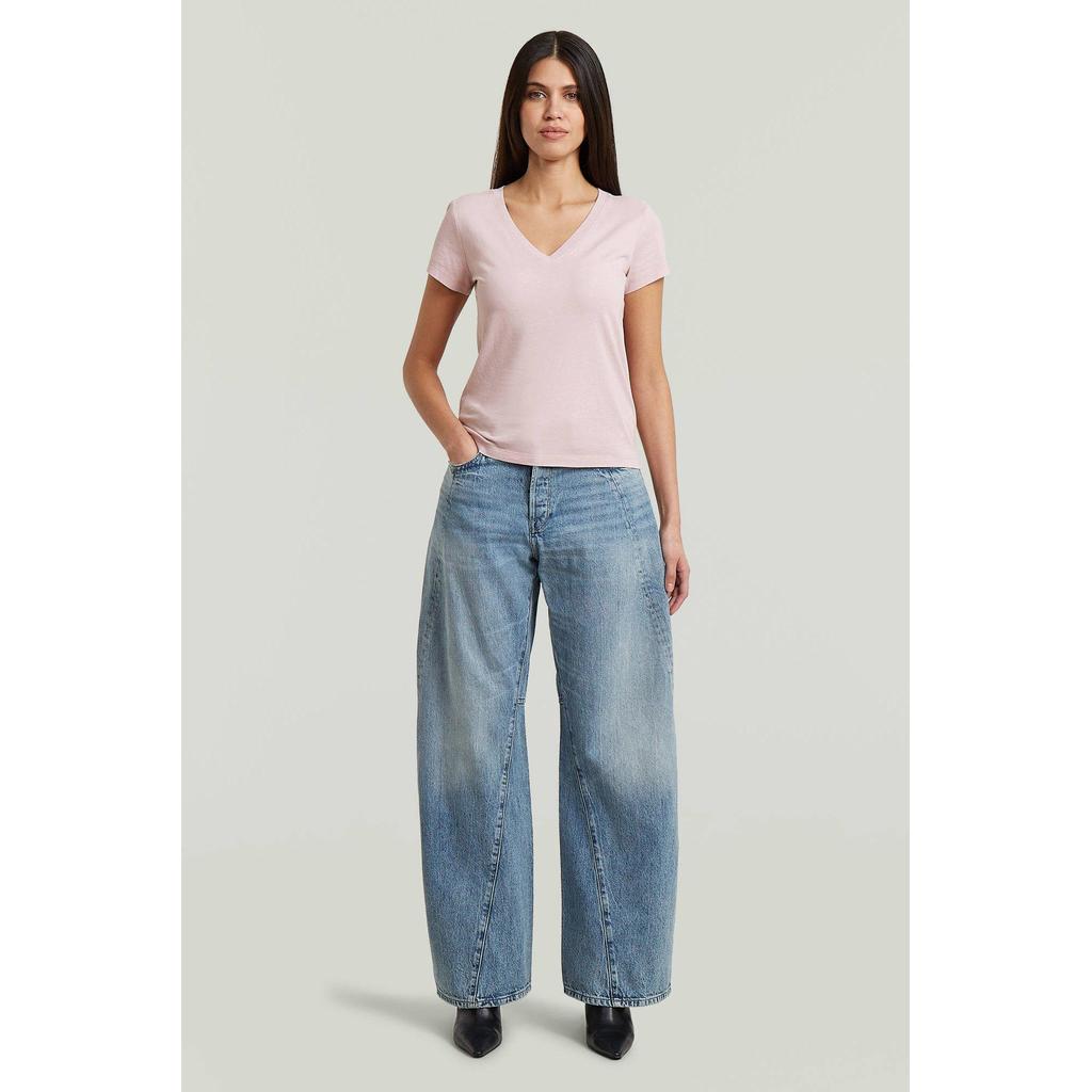 Medium blue denim dames G-STAR low waist loose fit jeans van katoen met drukknoopsluiting en effen