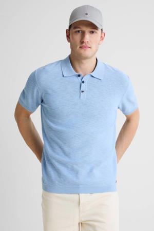 regular polo fijn gebreid blauw