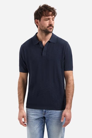 regular polo fijn gebreid donkerblauw