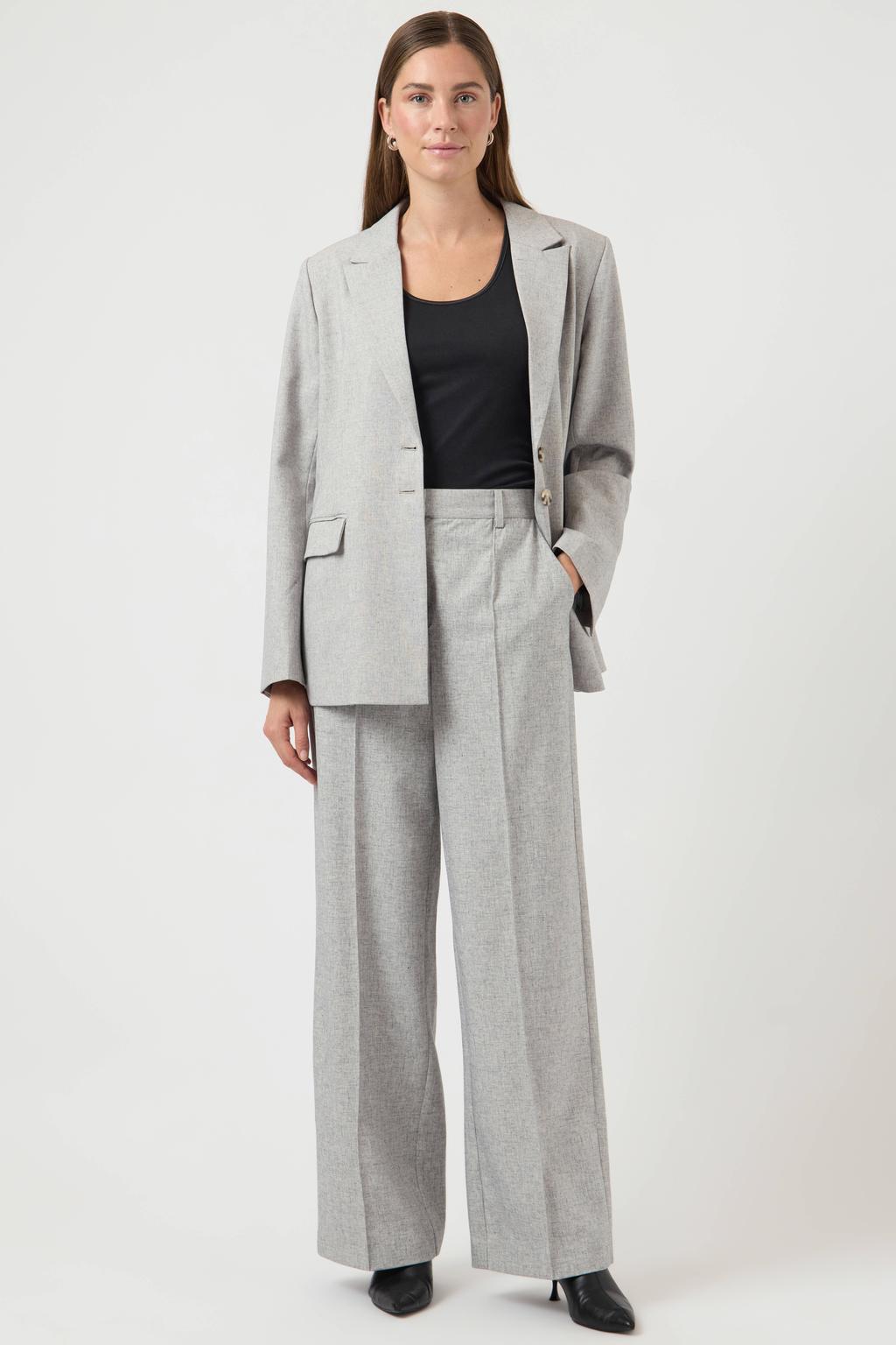 Lichtgrijze dames YAS wide leg regular waist casual broek met effen