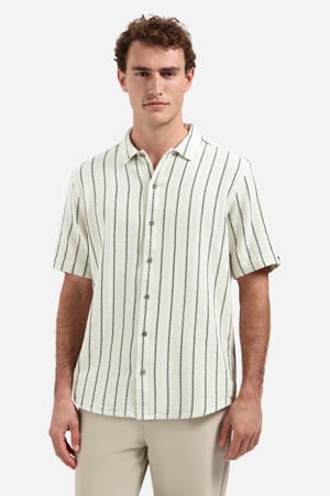 regular gestreept casual overhemd beige