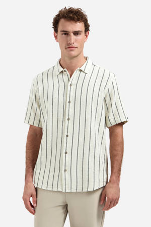 regular gestreept casual overhemd beige