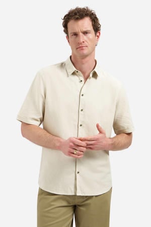 regular casual overhemd met linnen beige