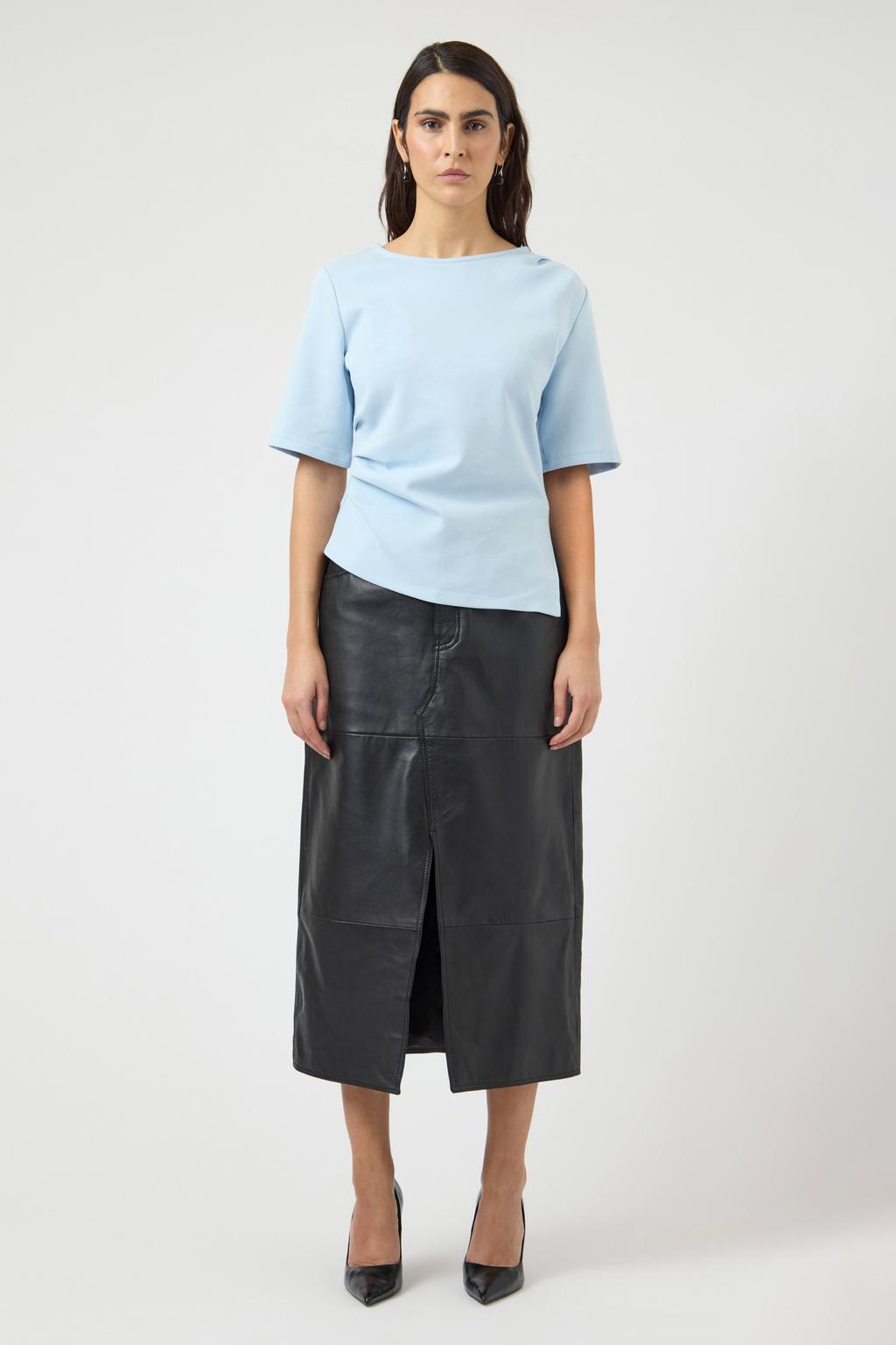Lichtblauwe dames YAS T-shirt van katoen met effen, korte mouwen en ronde hals