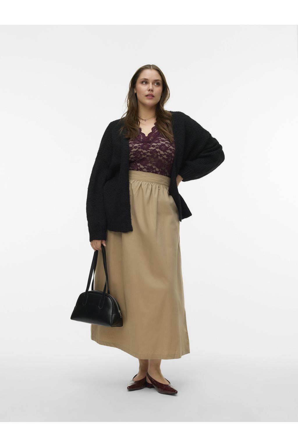 Zwarte dames VERO MODA CURVE vest gebreid met effen, lange mouwen en ronde hals