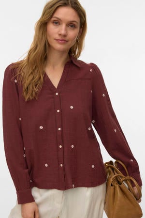 gebloemde blouse donkerrood