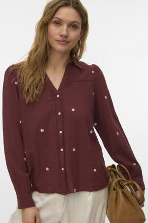 gebloemde blouse donkerrood