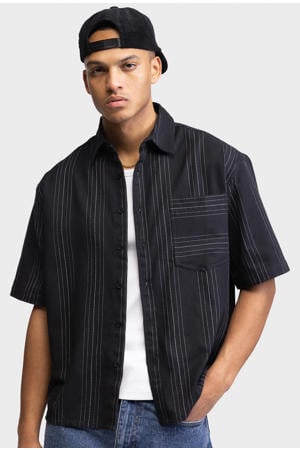 loose gestreept casual overhemd zwart