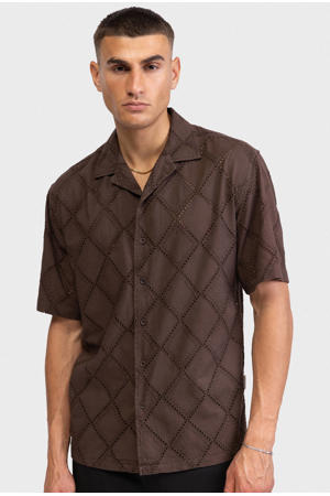 regular casual overhemd broderie bruin