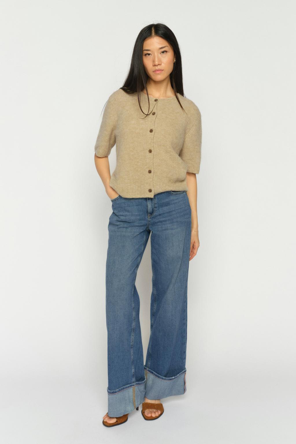 Medium blue denim dames Mos Mosh wide leg jeans van denim met effen
