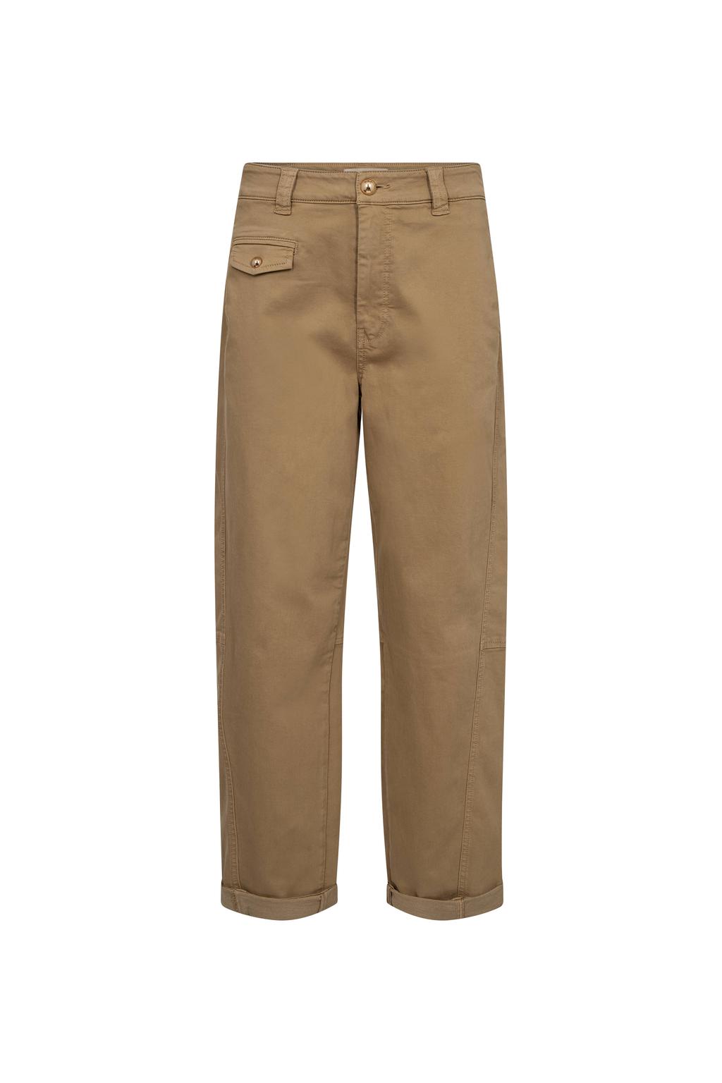 Camelkleurige dames Mos Mosh regular waist broek met effen