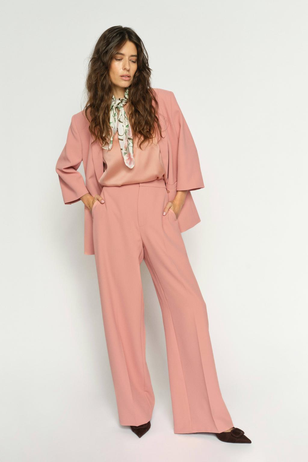Lichtroze dames Mos Mosh Wide leg high waist pantalon met effen
