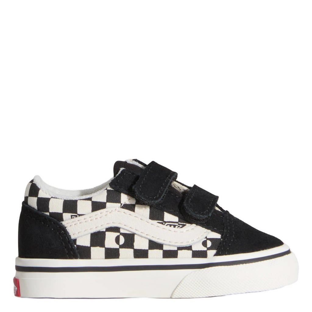 Zwart en witte jongens en meisjes VANS Old Skool sneakers van leer met textiel met klittenband